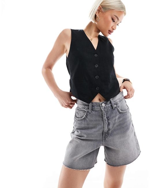 Short mom en jean à taille haute Pull&Bear en coloris Black