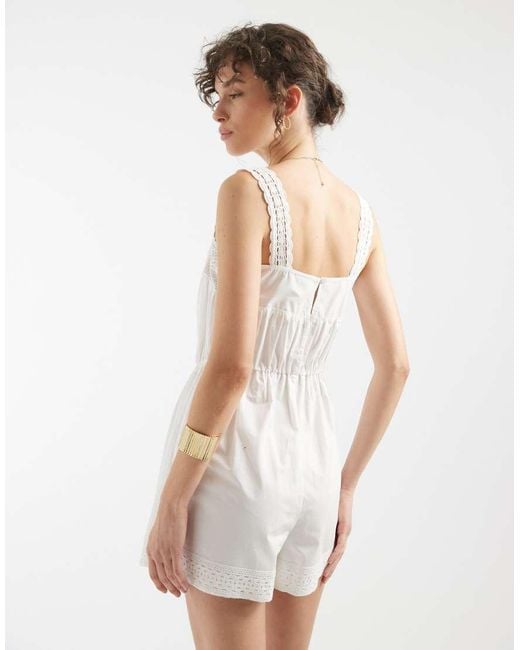 ASOS White Lace Trim Playsuit With Scarf Waist
