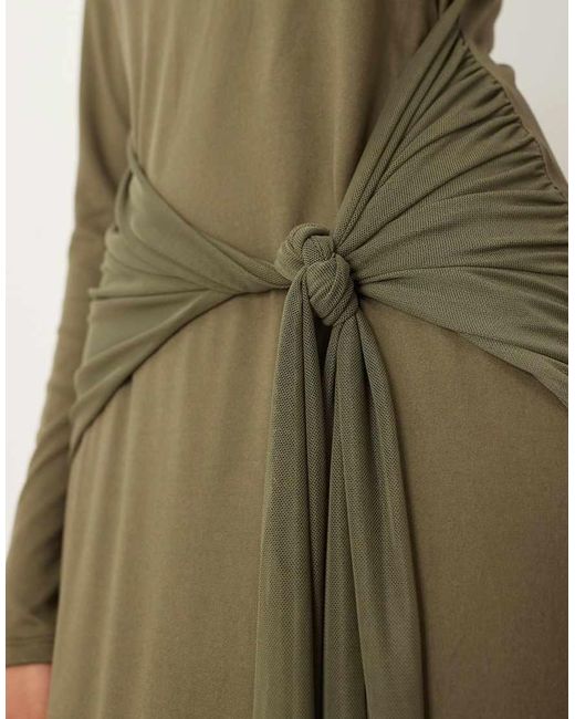 ASOS Green Long Sleeve Tie Front Maxi Dress