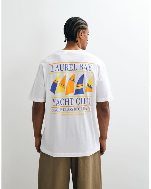 Only & Sons White Oversized Fit T-shirt With Yacht Club Back Print for men