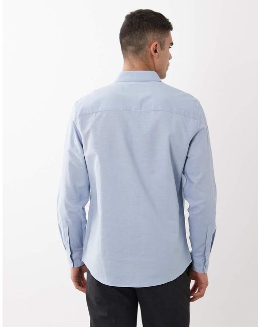 ASOS Blue Regular Fit Smart Linen Blend Shirt for men