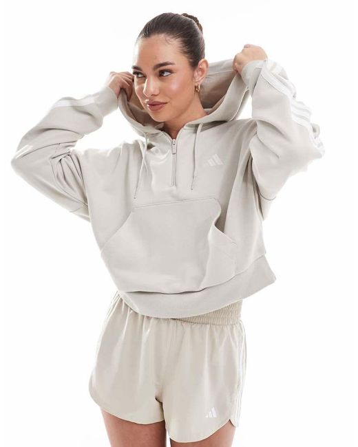 Adidas Originals White Adidas Sportswear Essentials 3-Stripes French Terry Quarter-Zip Hoodie
