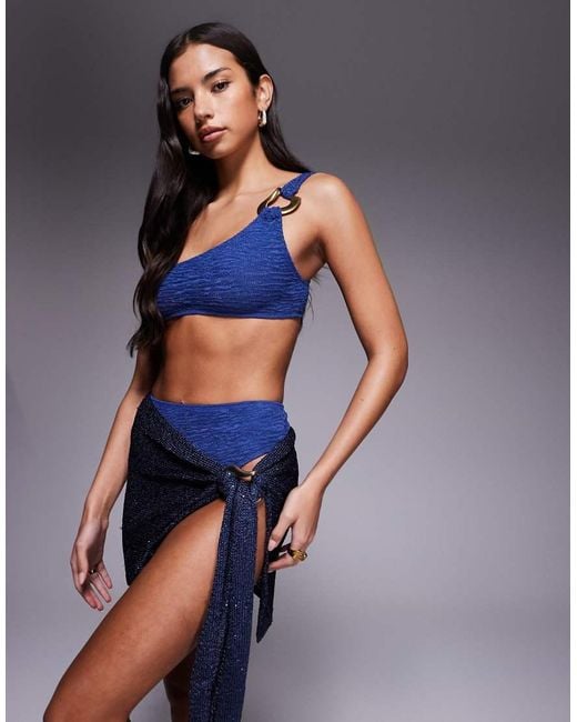 ASOS Blue Oceana Knitted Sequin Beach Sarong With Molten Hardware