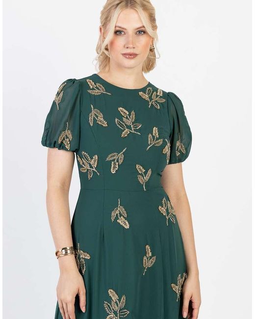 Maya Green Embellished Short Sleeve Open Back Maxi Dress