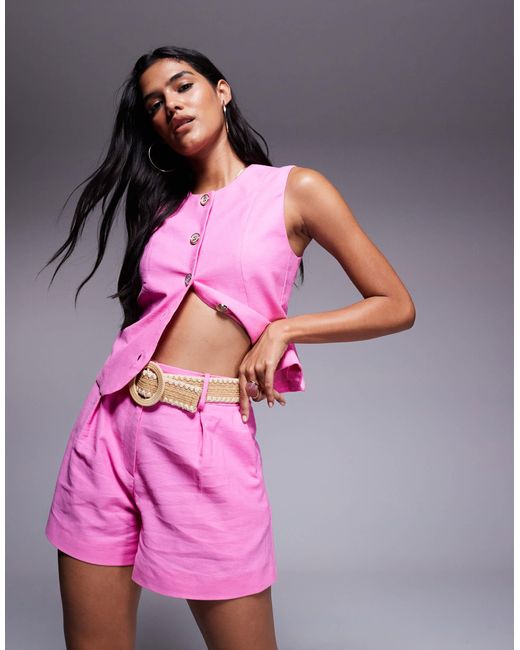 River Island Pink Structured Belted Shorts