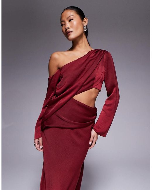 ASOS Red Asos Design Petite Fallen Shoulder Maxi Dress With Cutout Waist