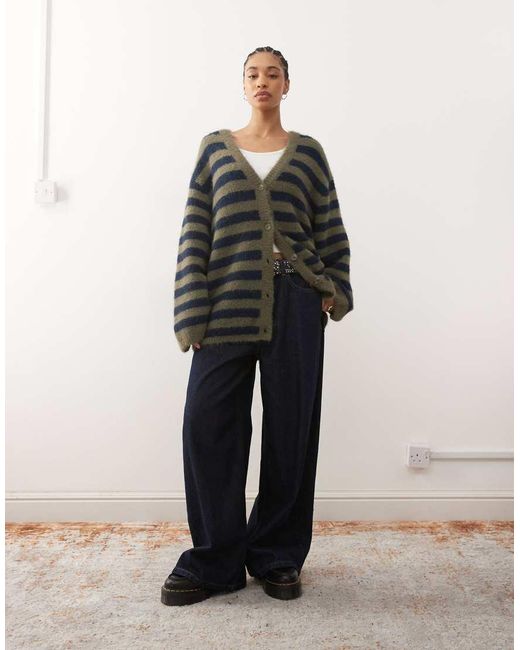 Monki Green Oversized Knit Cardigan