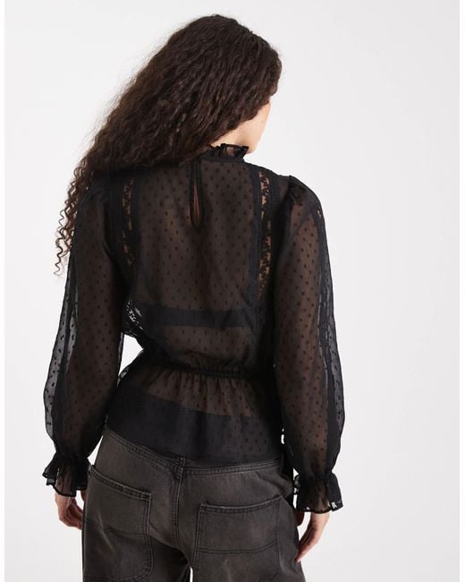 Miss Selfridge Black – victoriana – bestickte bluse aus chiffon