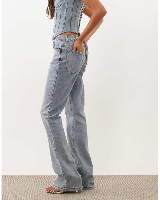 Oh Polly Blue Denim Low Rise Flare Jeans Co-Ord
