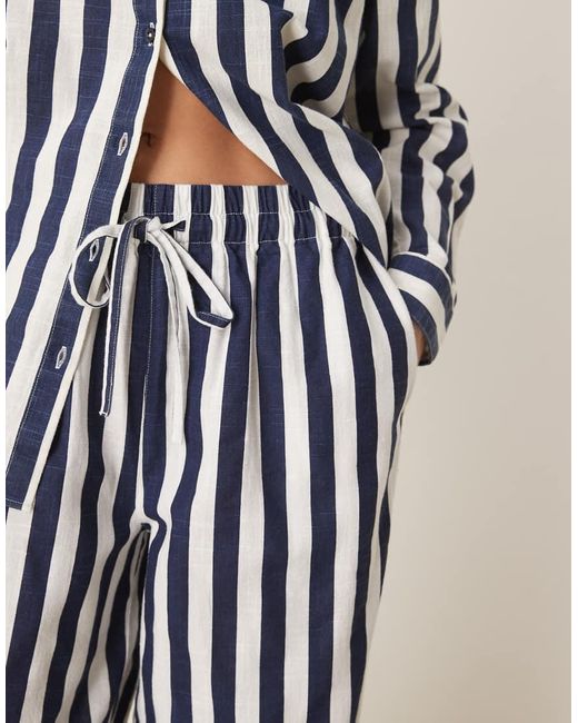 ASOS Broek Met Linnenlook, Trekkoord En Strepen in het White