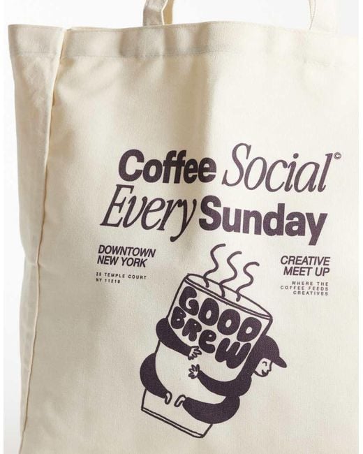 Jack & Jones White Canvas Tote Bag With Coffee Print for men