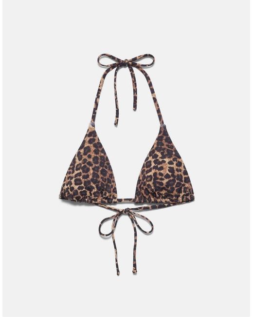 Pull&Bear Brown Leopard Print Triangle Bikini Top