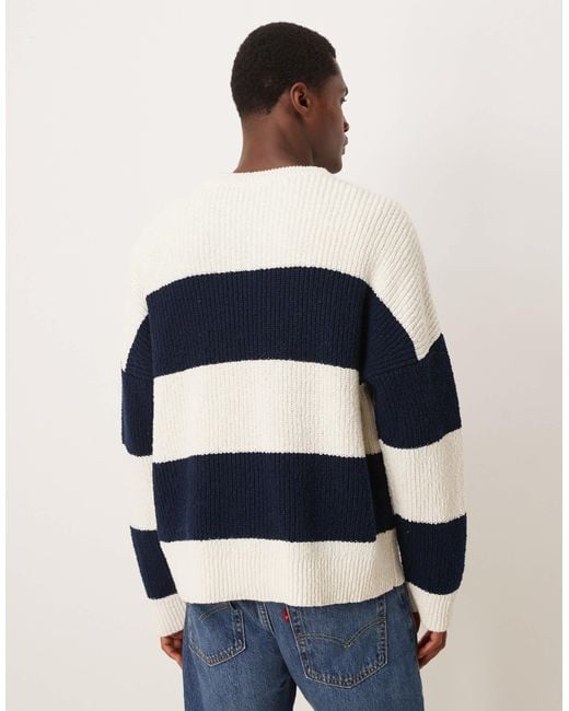 ARKET Blue Pure Cotton Breton Striped Crew Neck Sweater for men