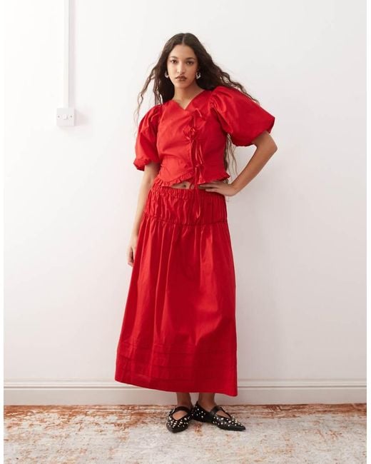 Reclaimed Vintage Red Western Cowgirl Midi Skirt Co-Ord With Pintucks