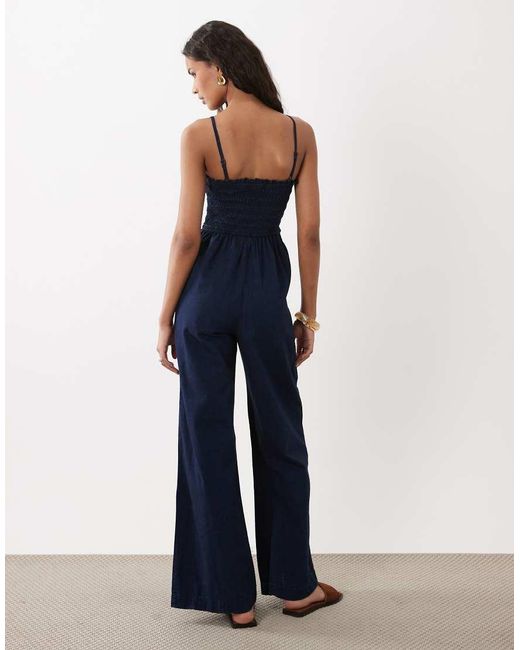 ASOS Blue Shirred Denim Jumpsuit