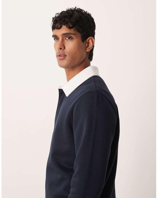 ASOS Blue Polo Sweatshirt With Contrast Collar for men