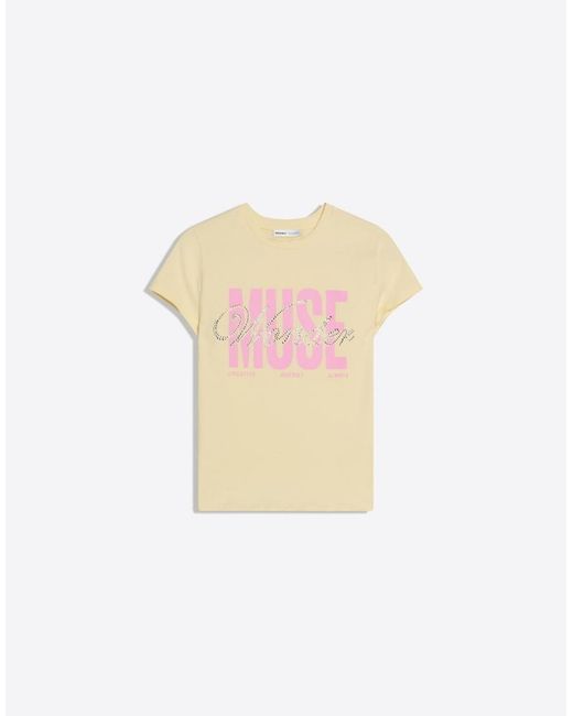 Bershka Pink Short Sleeve Strass T-Shirt