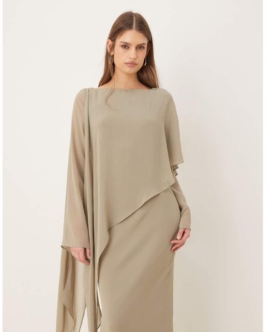 ASOS Natural Cape Detail Long Sleeve Maxi Dress
