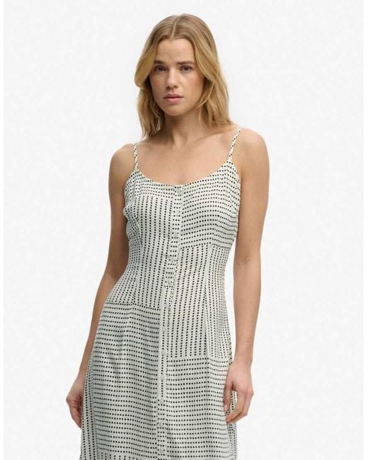 Superdry Gray Print Button Down Cami Midi Dress
