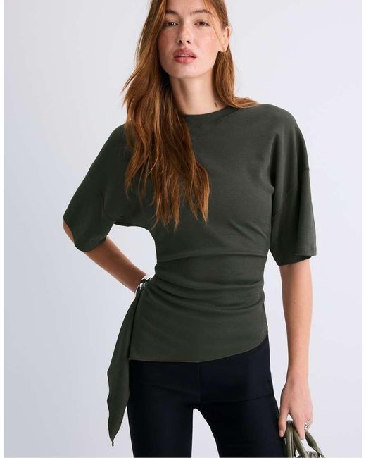 Stradivarius Green Asymmetric Short Sleeve T-shirt