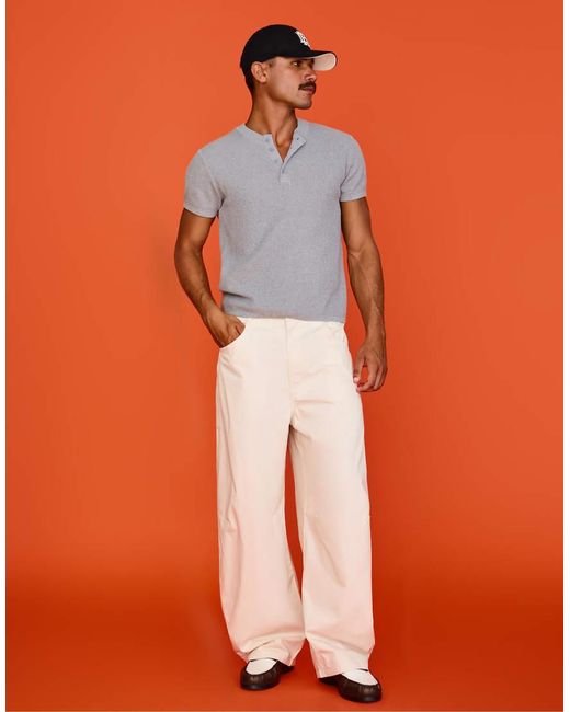 Bershka Orange Short-Sleeve Slim-Fit Henley Collar T-Shirt for men