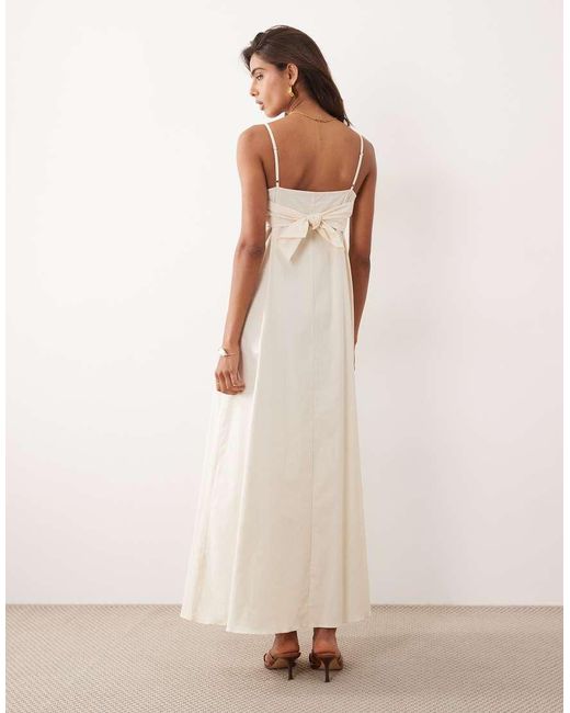 Kaiia Natural Exclusive Stretch Cotton Rich Foldover Drape Detail Cami Maxi Dress