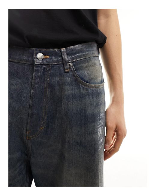 Weekday – galaxy – gerade geschnittene baggy-jeans mit wachsbeschichtung in Black für Herren