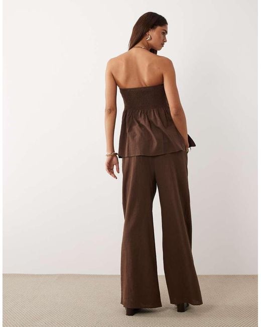 BRONZE SNAKE Brown Nora Cotton Bandeau And Trouser Set
