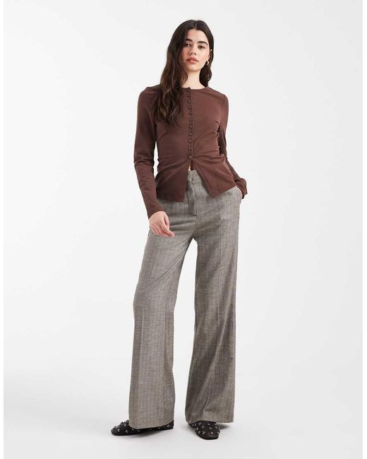 ASOS Brown Cotton Button Through Long Sleeve Top
