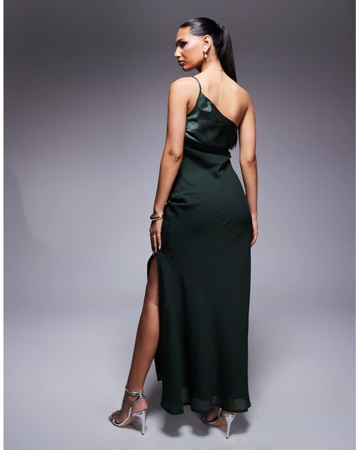 ASOS Blue Satin Chiffon Mix Draped One Shoulder Maxi Dress