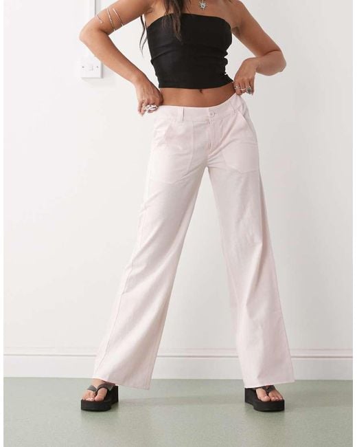 Collusion Pink 90s Low Rise Relaxed Trouser With Linen
