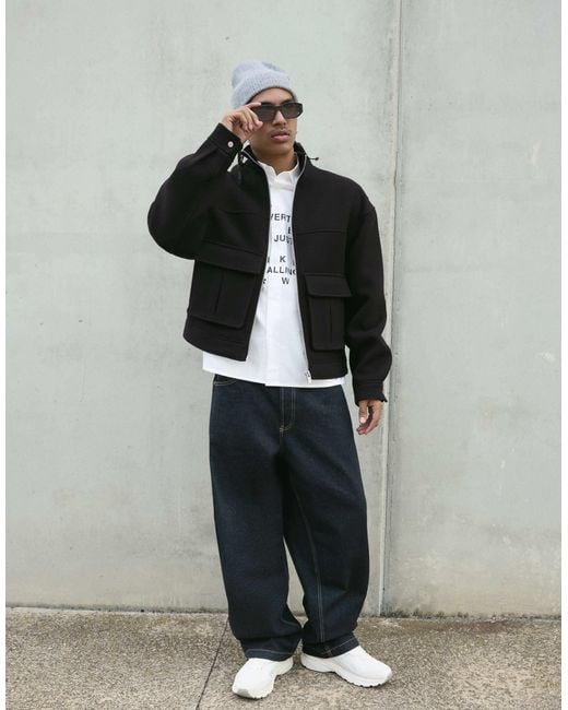 Veste coupe carrée avec fermeture éclair - texturé Bershka pour homme en coloris Black