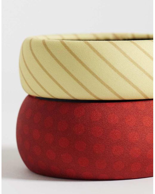 Reclaimed Vintage Multicolor Fabric Stripe And Polka Dot Bangle 2 Pack