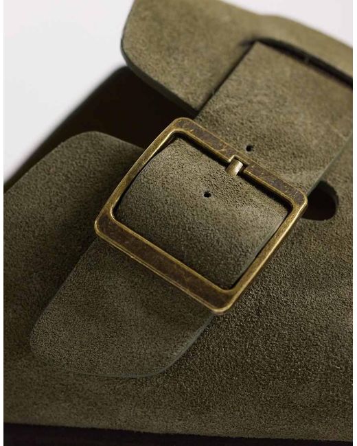 ASOS Green Mule Sandals With Cork Sole Sage Bonded Suede for men