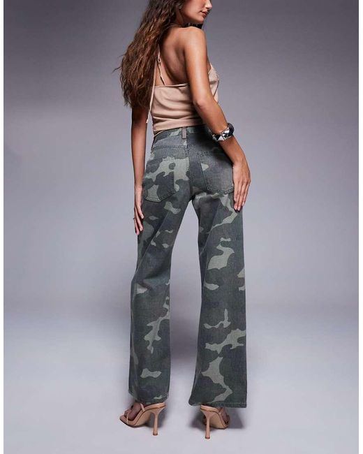 River Island Gray Camo Print Relaxed Straight Jean