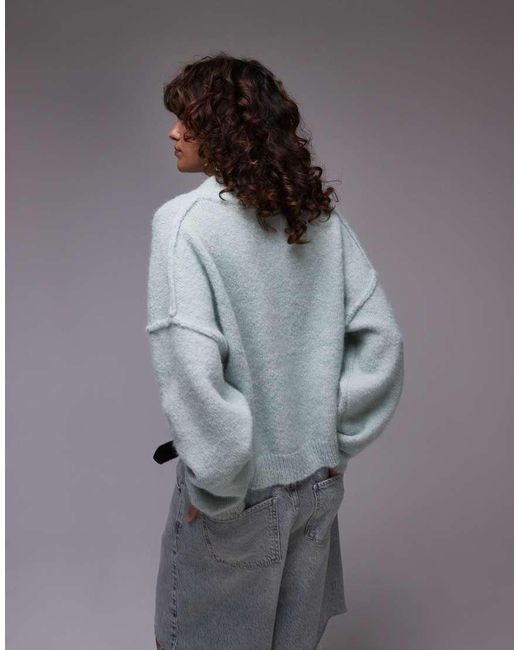 TOPSHOP Pluizige Gebreide Trui Met Hoge V-Hals in het Gray