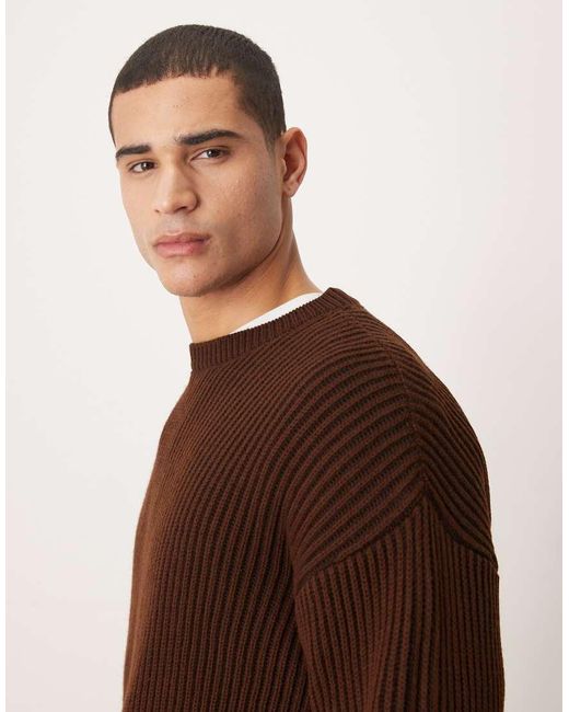 ASOS Brown Relaxed Long Sleeve Knitted Crew Neck Rib Jumper for men