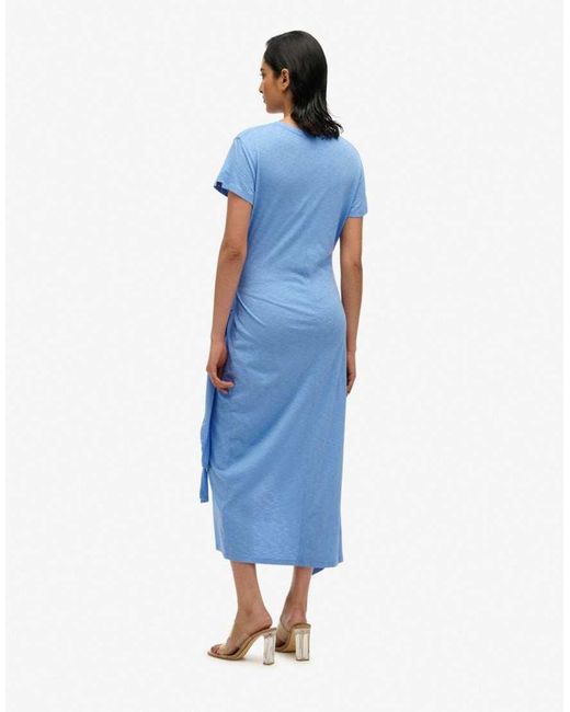 Superdry Blue Slub Midi Wrap Dress