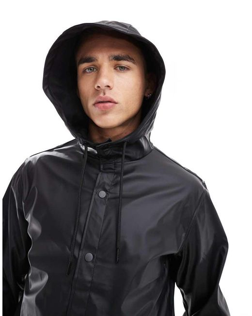 Jack & Jones Black Rubberized Raincoat for men