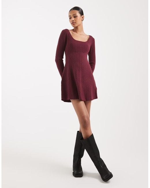 Hollister Red Tie Back Babydoll Sweater Mini Dress
