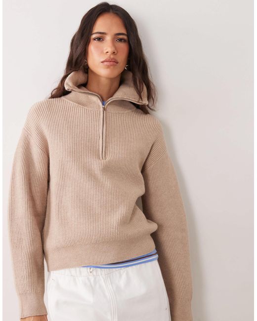 Mango White Quarter Zip Sweater