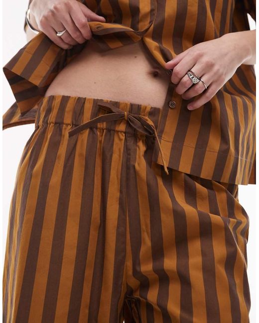 Mango Brown Cotton Wide Leg Pyjama Trouser Co-Ord