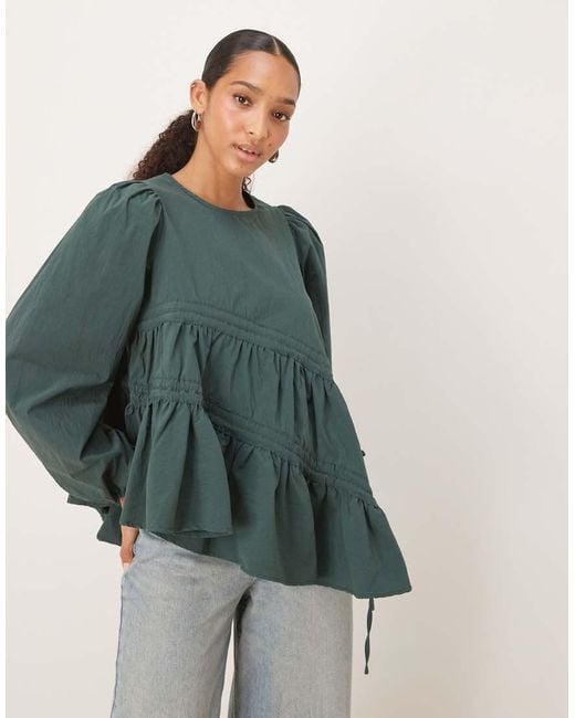 Ghospell Green Asymmetric Drawstring Top