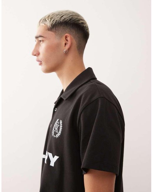 Collusion Black Football Polo for men