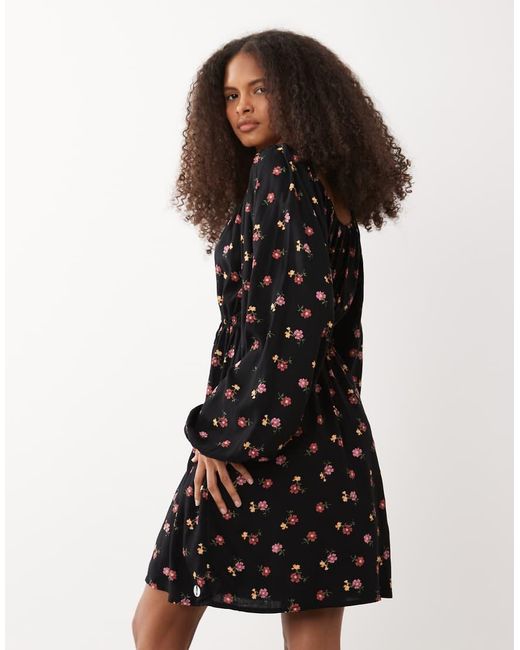 Miss Selfridge Black Spun Scoop Neck Mini Tea Dress