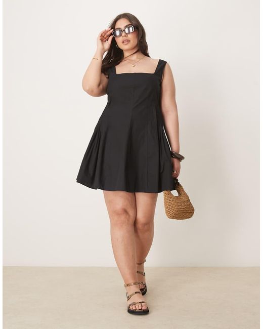 ASOS Black Asos Design Curve Scoop Neck Pleat Waist Mini Dress