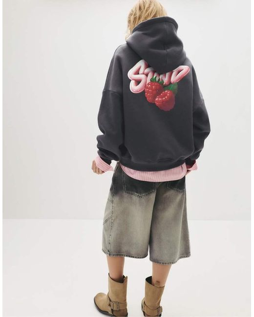 Pull&Bear Gray Stwd Raspberry Hoodie