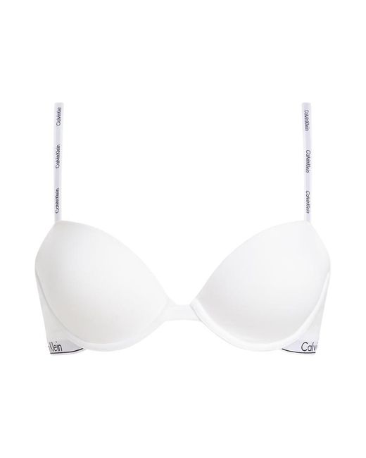 Calvin Klein White Modern Cotton Lightly Lined Demi Underwire Bra With Logo Strap