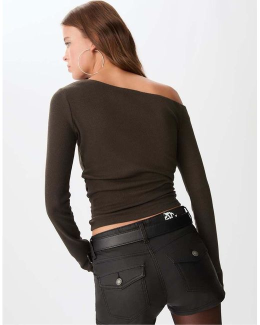 Stradivarius Black Asymmetrical Ruched Top