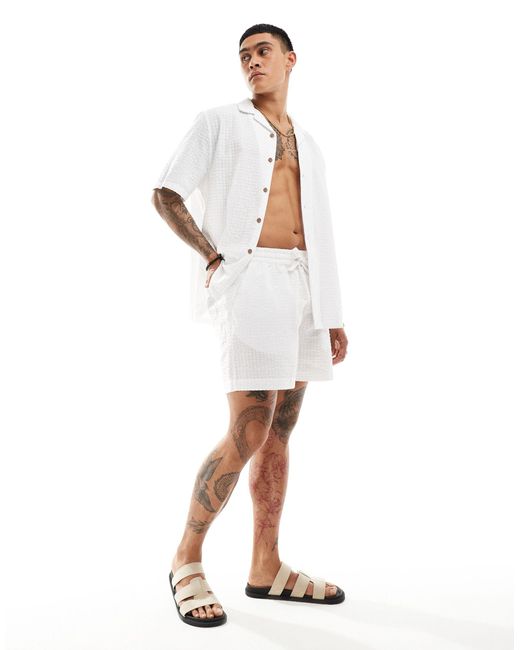ASOS – weit geschnittene seersucker-shorts in White für Herren